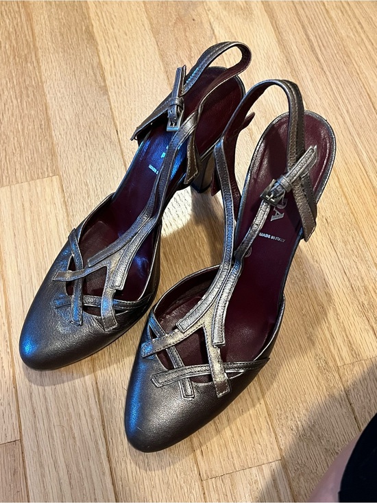 Prada Shoes - Prada Metallic Bronze Slingback Pumps